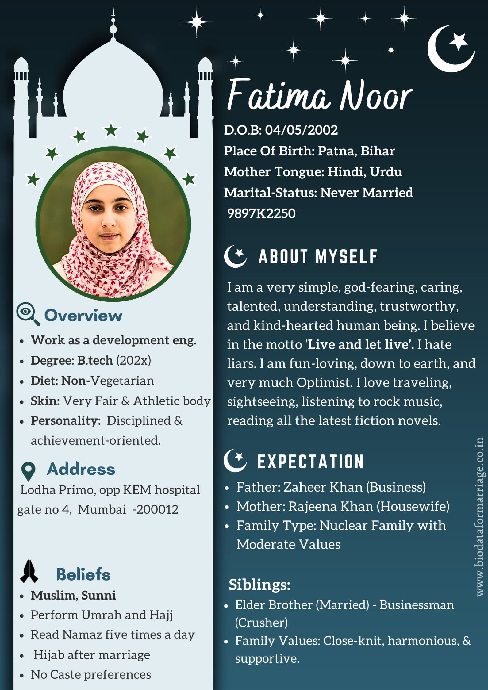 Muslim Marriage Biodata