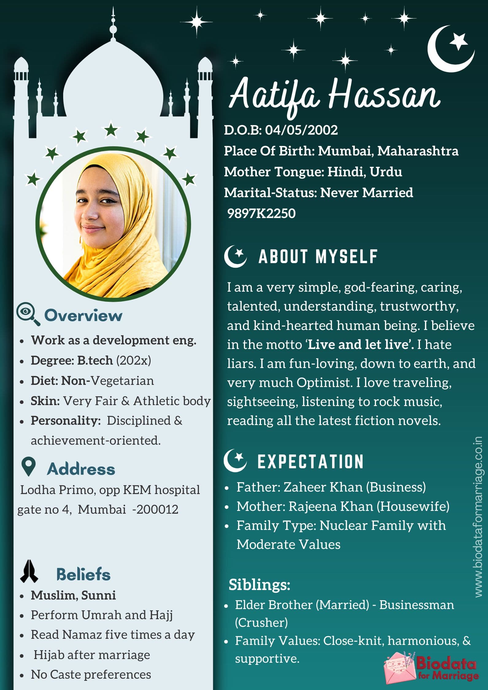 Islamic Premium Marriage Biodata - Majestic Floral Mughal Design